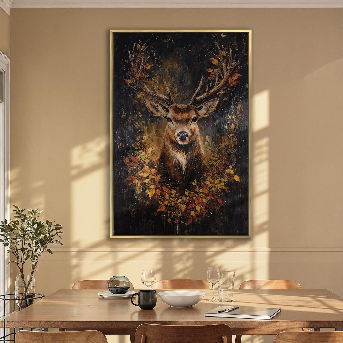 Expressive Stag Painting With Autumn Foliage on Dark Art Poster - Image 2