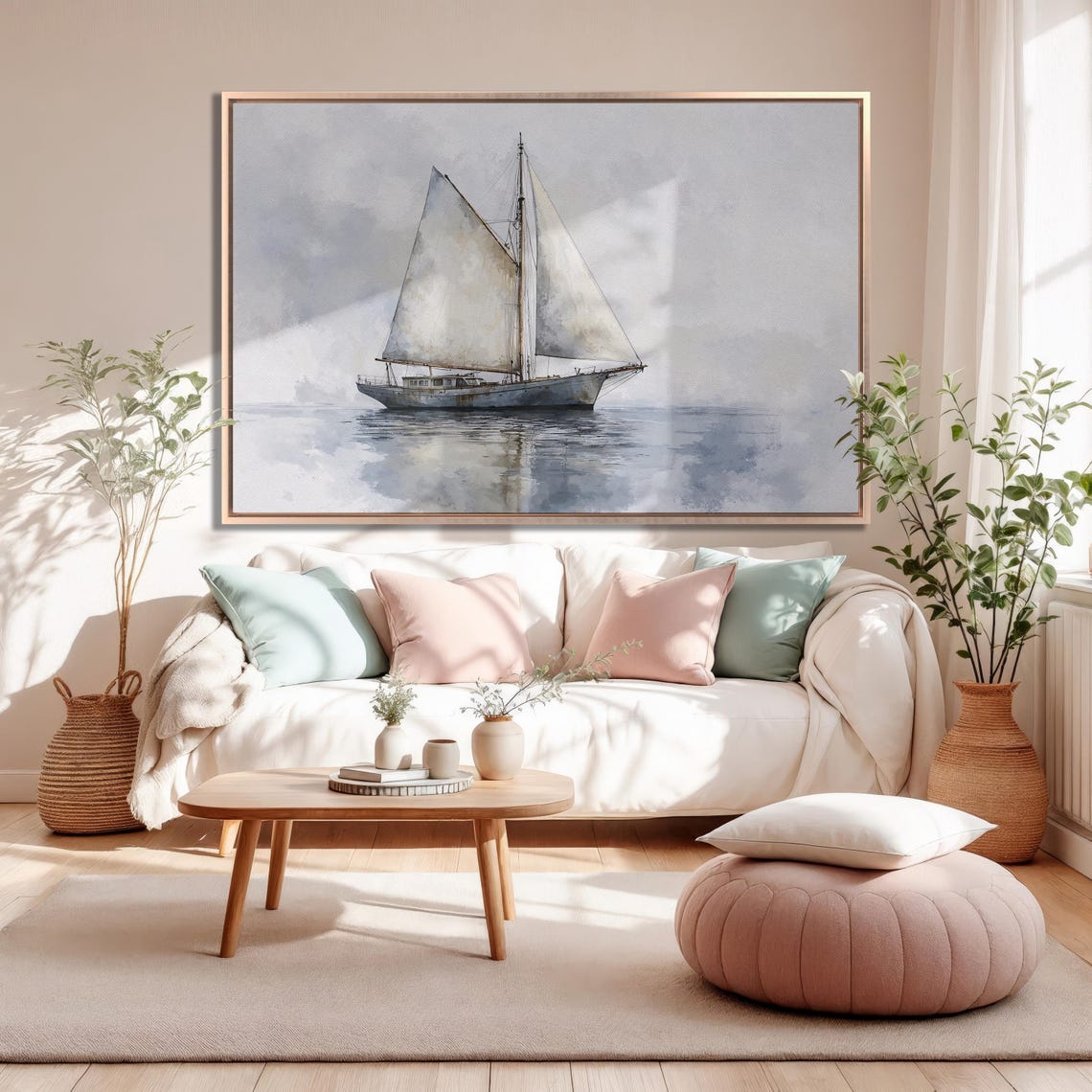 Sailing Ship On Calm Misty Waters Nautical Watercolor Poster - Image 5