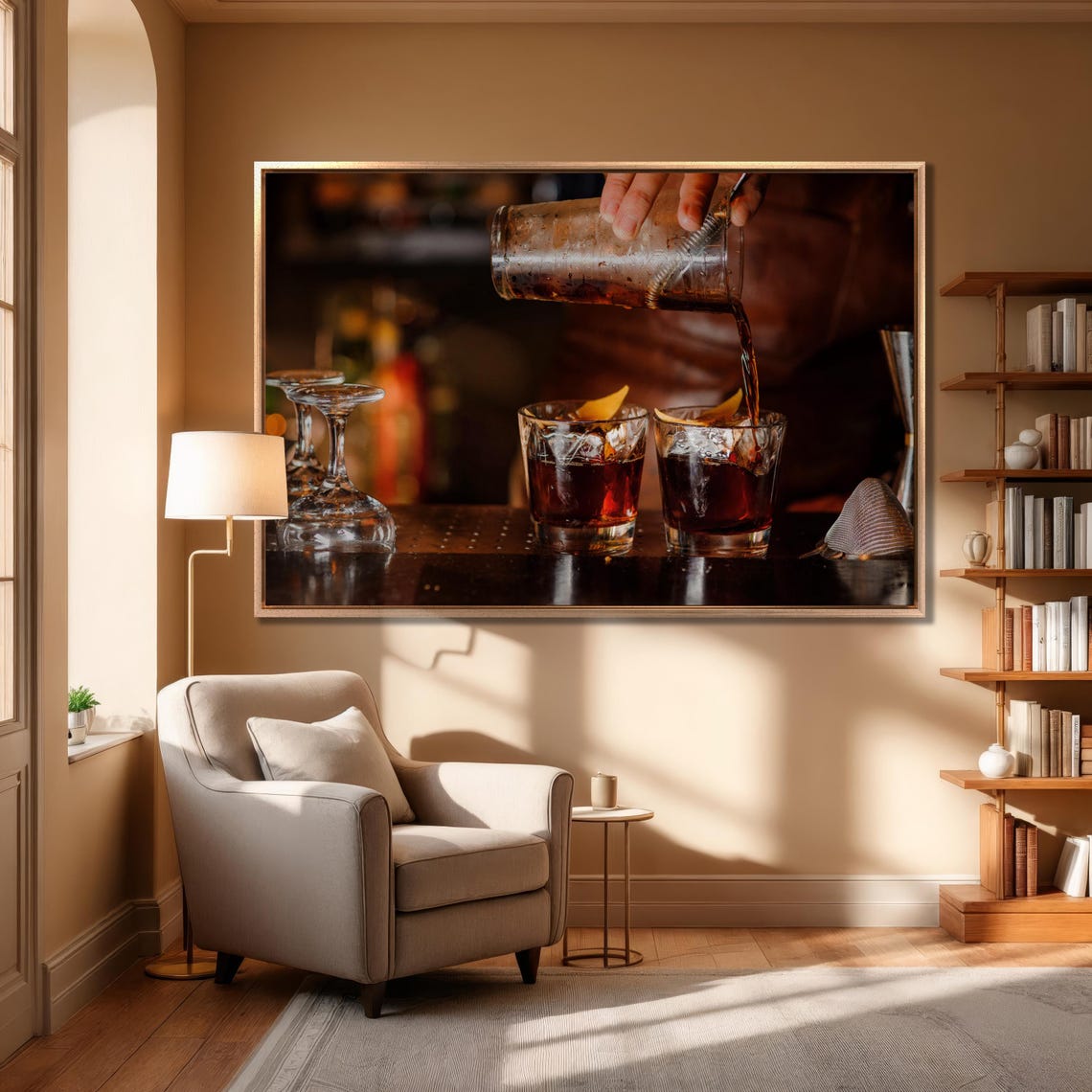 Bartender Pouring Classic Negroni Cocktail Moody Bar Large Wall Art - Image 4