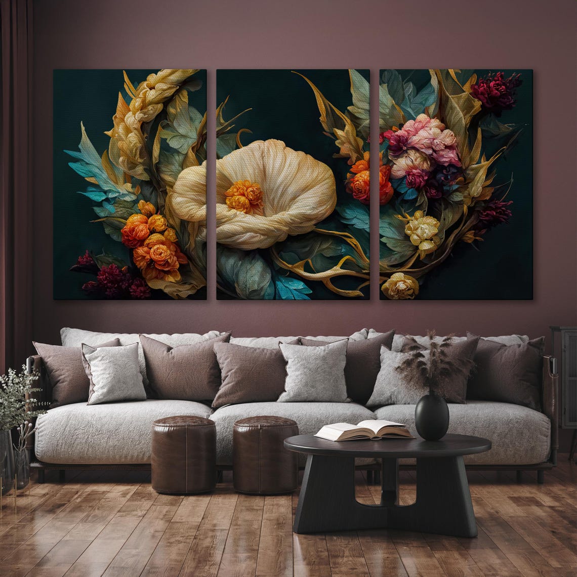 Moody Baroque Floral Dark Academia Vintage Flower Large Wall Art - Image 6