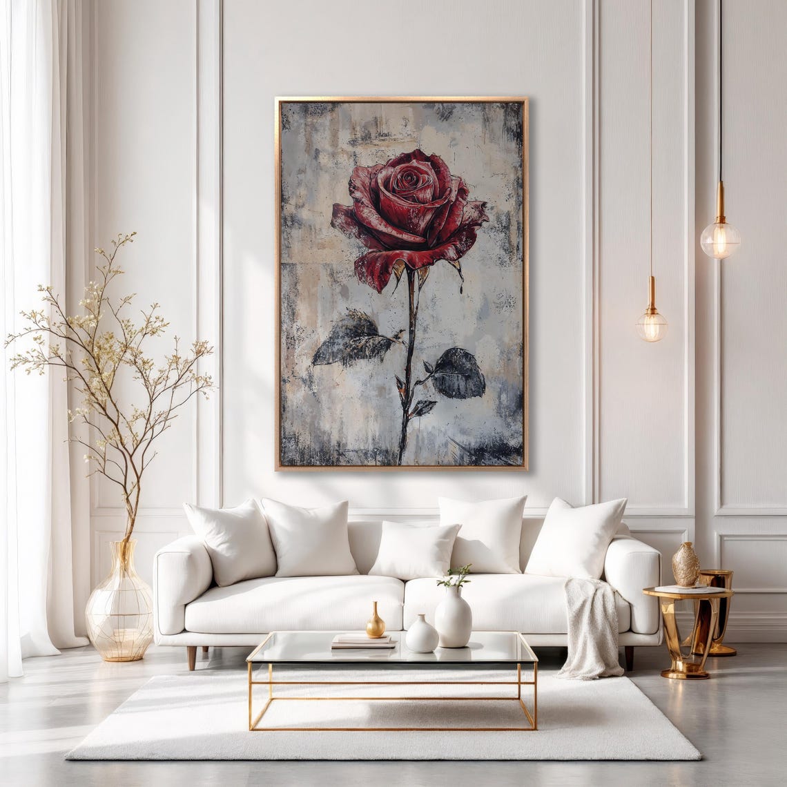 Single Red Rose on Grunge Gray Background Romantic Floral Poster - Image 6
