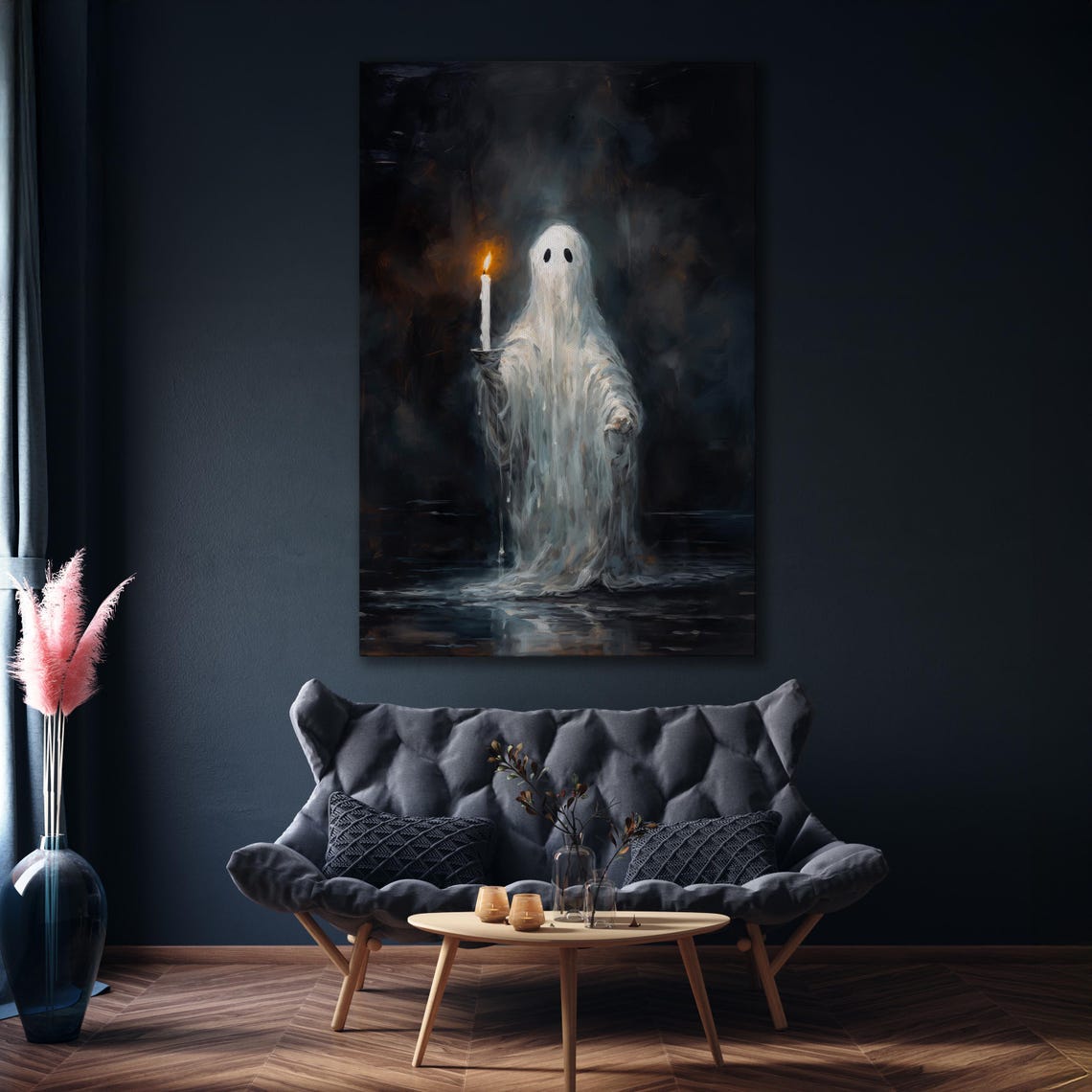 Haunting Ghost Holding Candle Dark Gothic Halloween Painting Poster - Image 5
