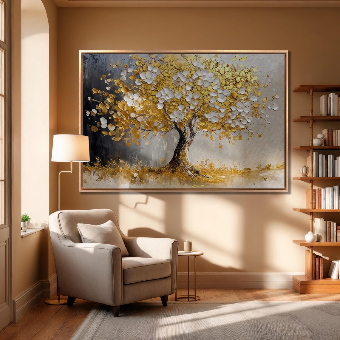 Golden Tree Of Life Painting Gold White Leaves Gray Art Poster - Image 3