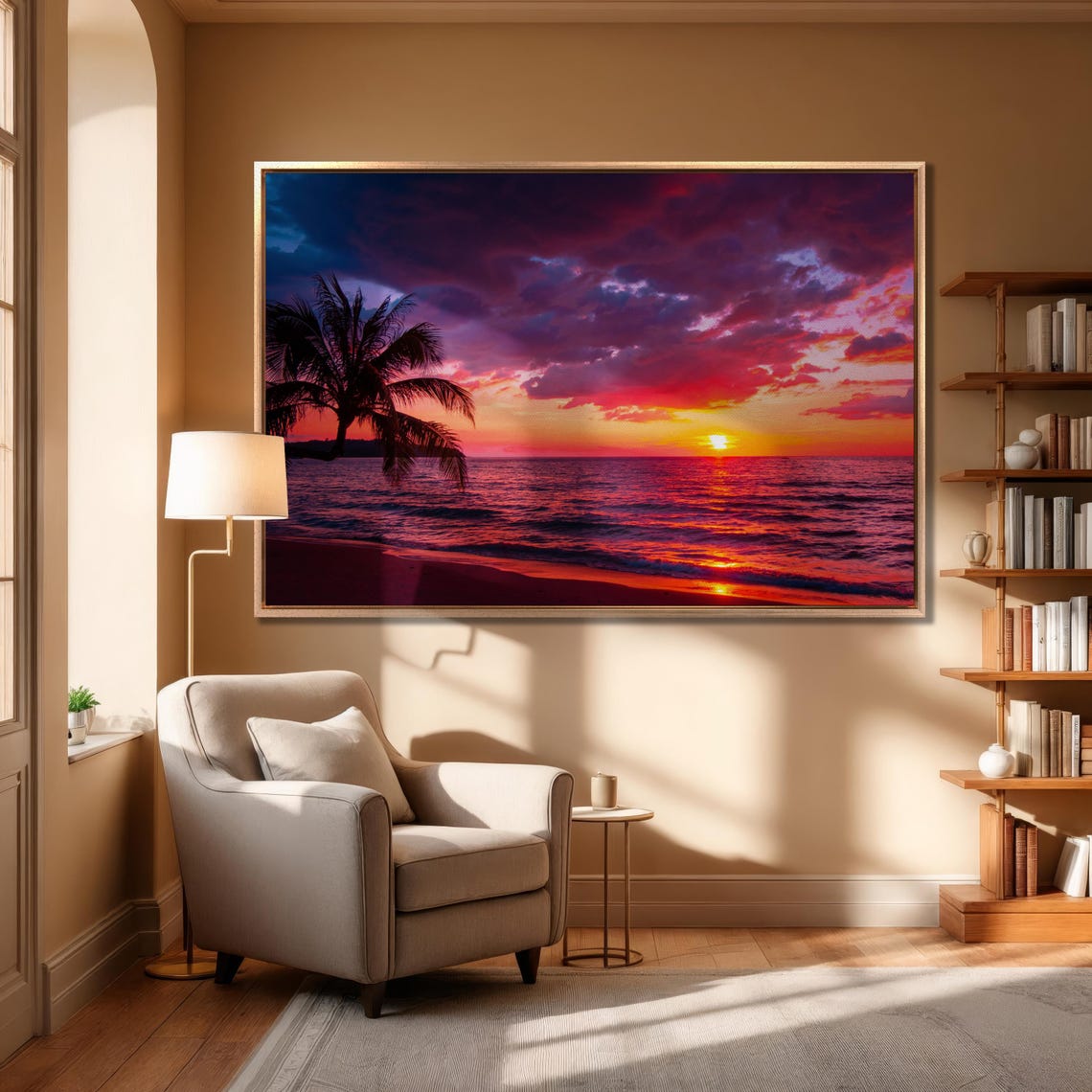 Tropical Beach Sunset Pink Clouds Palm Silhouette Ocean Poster - Image 5