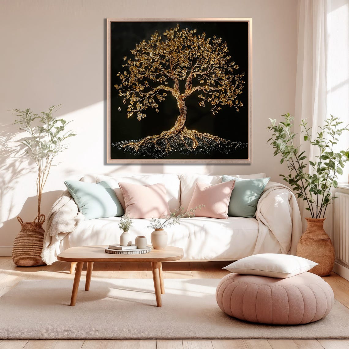 Gold Wire Tree Of Life With Roots On Black Background Poster - Image 2