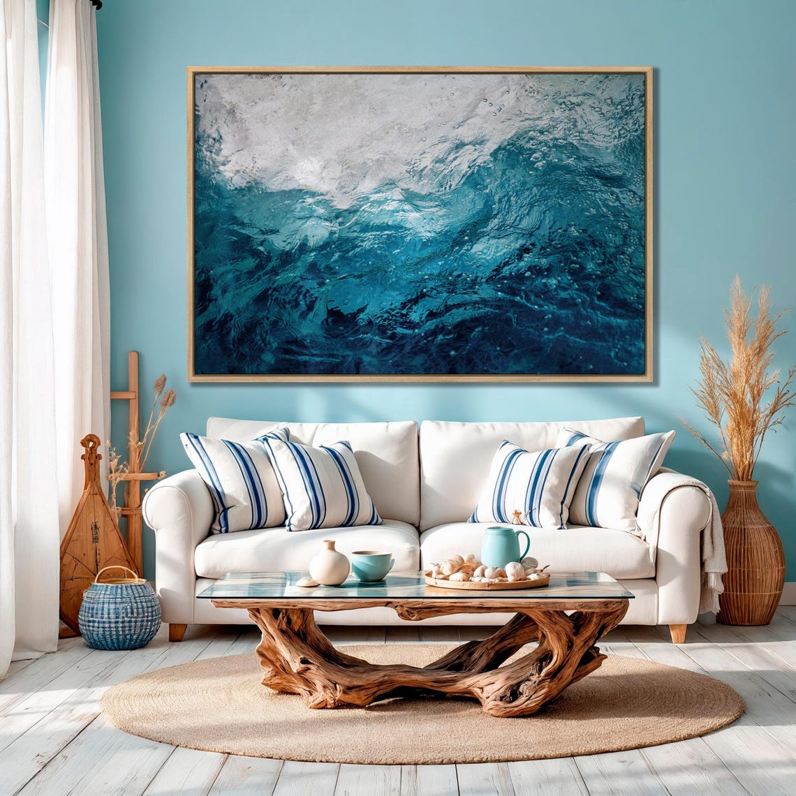 Swirling Turquoise Ocean Wave Abstract Blue Water Photo Poster - Image 2