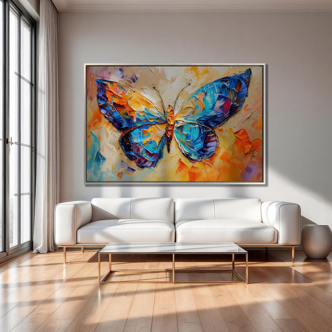 Colorful Butterfly Palette Knife Textured Oil Painting Wall Art - Image 2