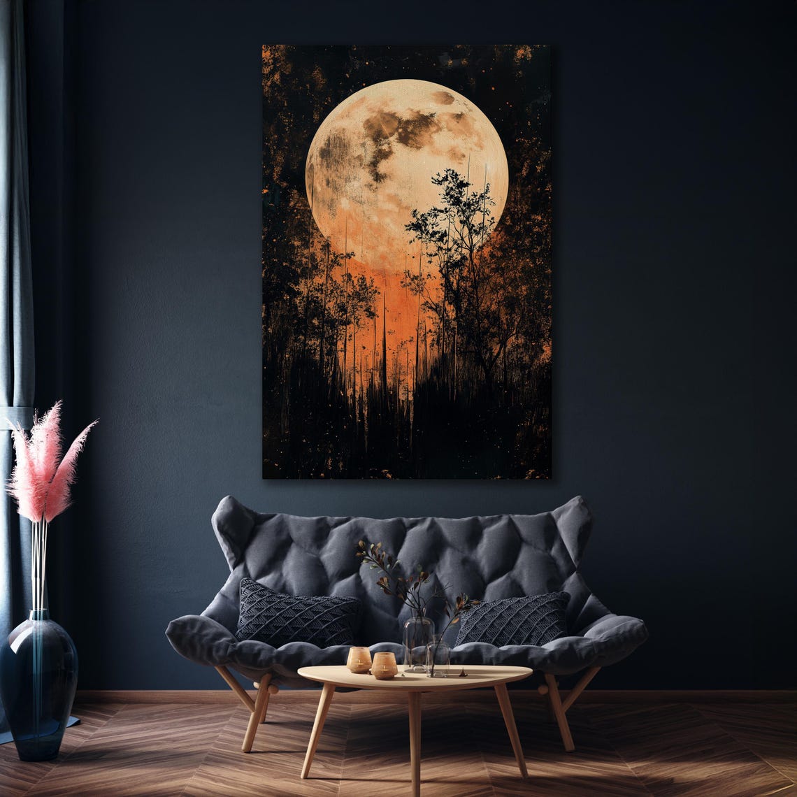 Full Moon Rising Over Dark Forest Silhouette Dramatic Night Poster - Image 5