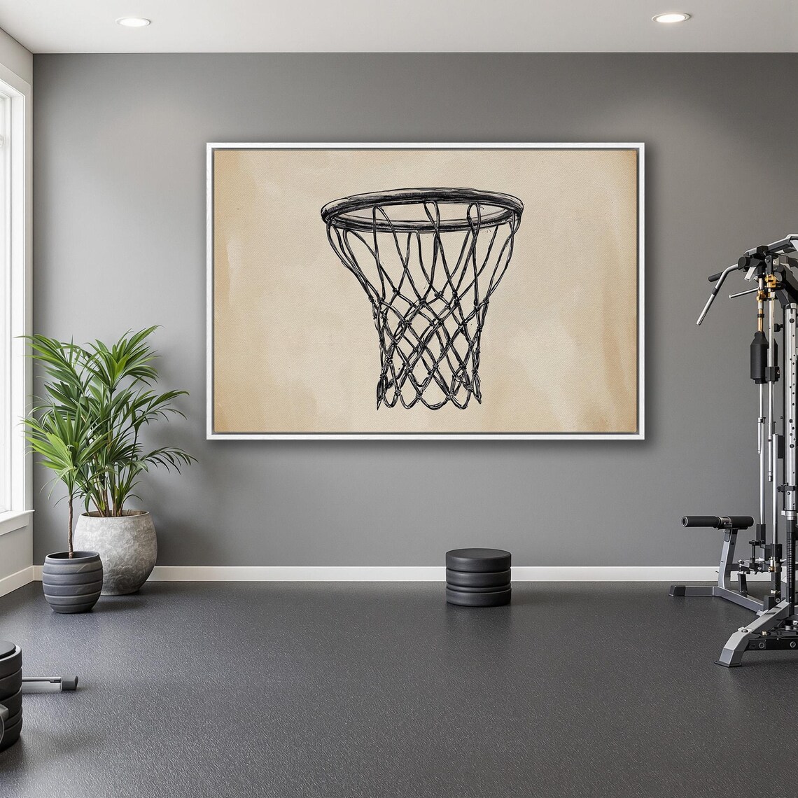 Minimalist Line Sketch Basketball Hoop Net Art Sports Poster - Image 5