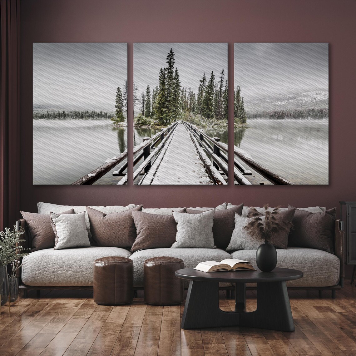 Jasper National Park Pyramid Lake Snowy Bridge Canadian Large Wall Art - Image 6