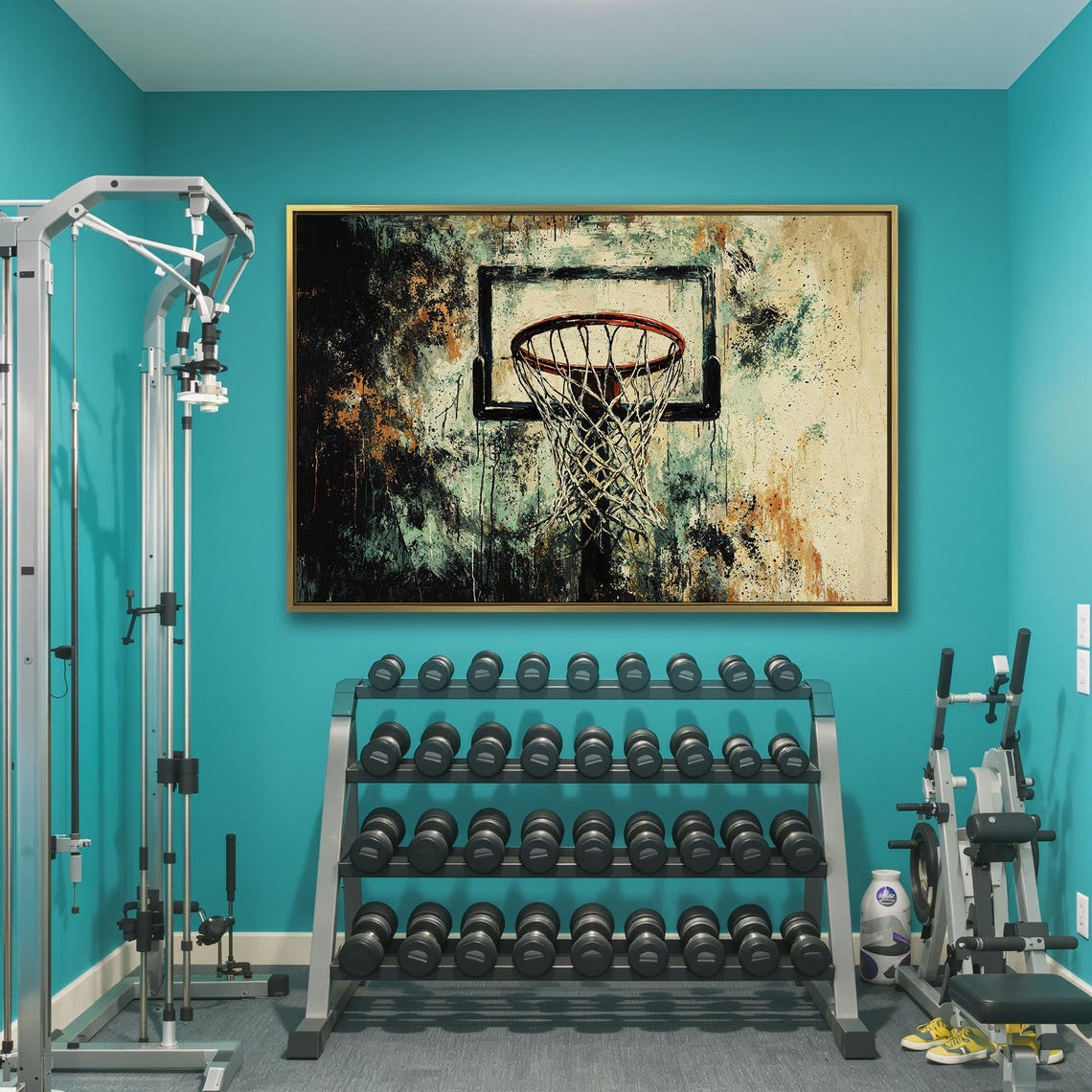 Basketball Hoop With Orange Rim On Distressed Grunge Green Wall Poster - Image 3
