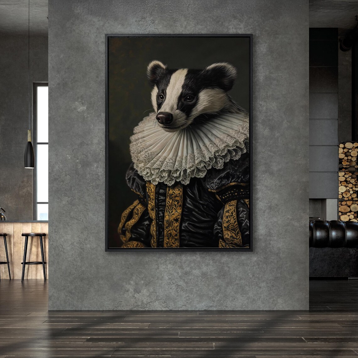Badger in Elizabethan Ruff Aristocrat Animal Portrait Painting Poster - Image 6