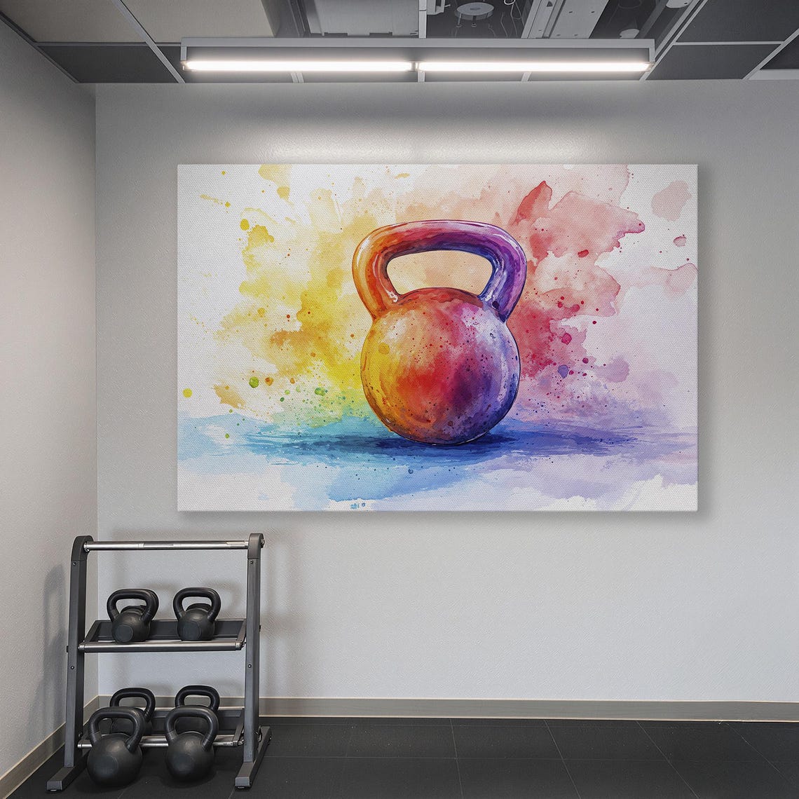 Colorful Fitness Framed Wall Art Kettlebell Watercolor Painting Print Gym Wall Decor Vibrant Sports Art Poster Ready To Hang Gift - Image 6