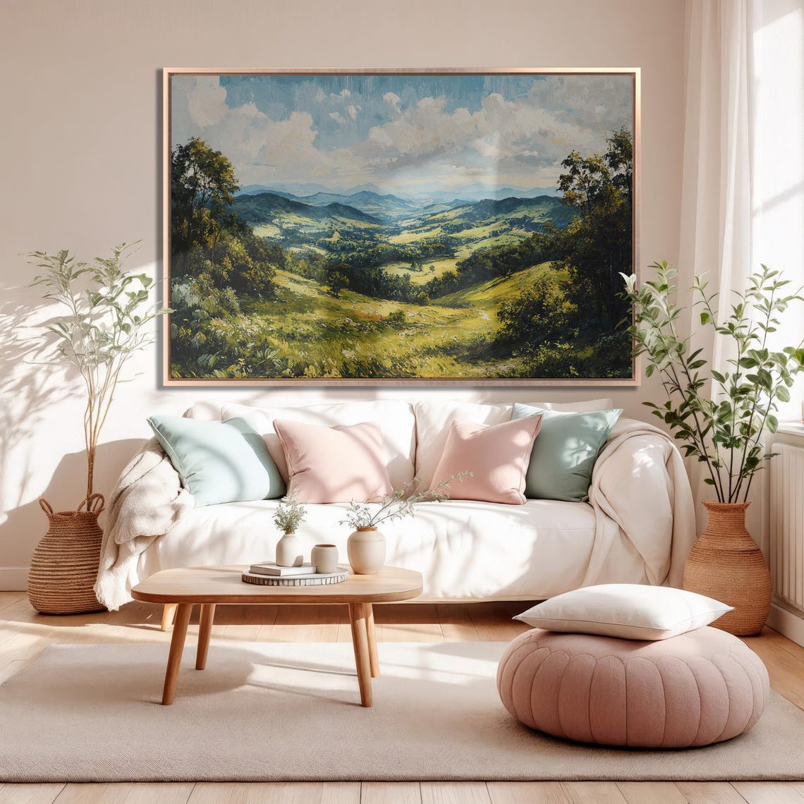 Green Valley Panorama With Layered Blue Mountain Ridges Poster - Image 5
