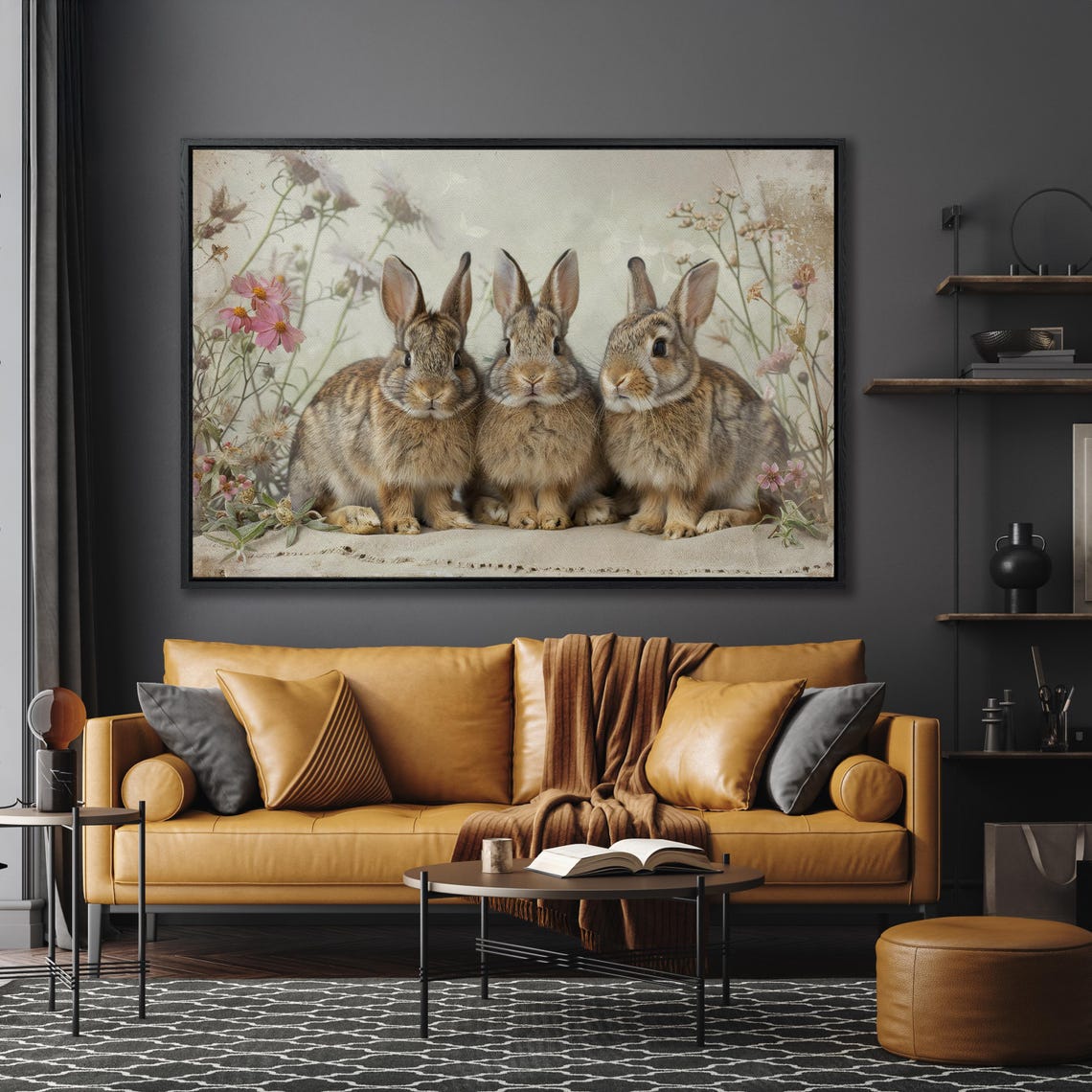 Three Fluffy Baby Bunnies Sitting Among Spring Wildflowers Poster - Image 4