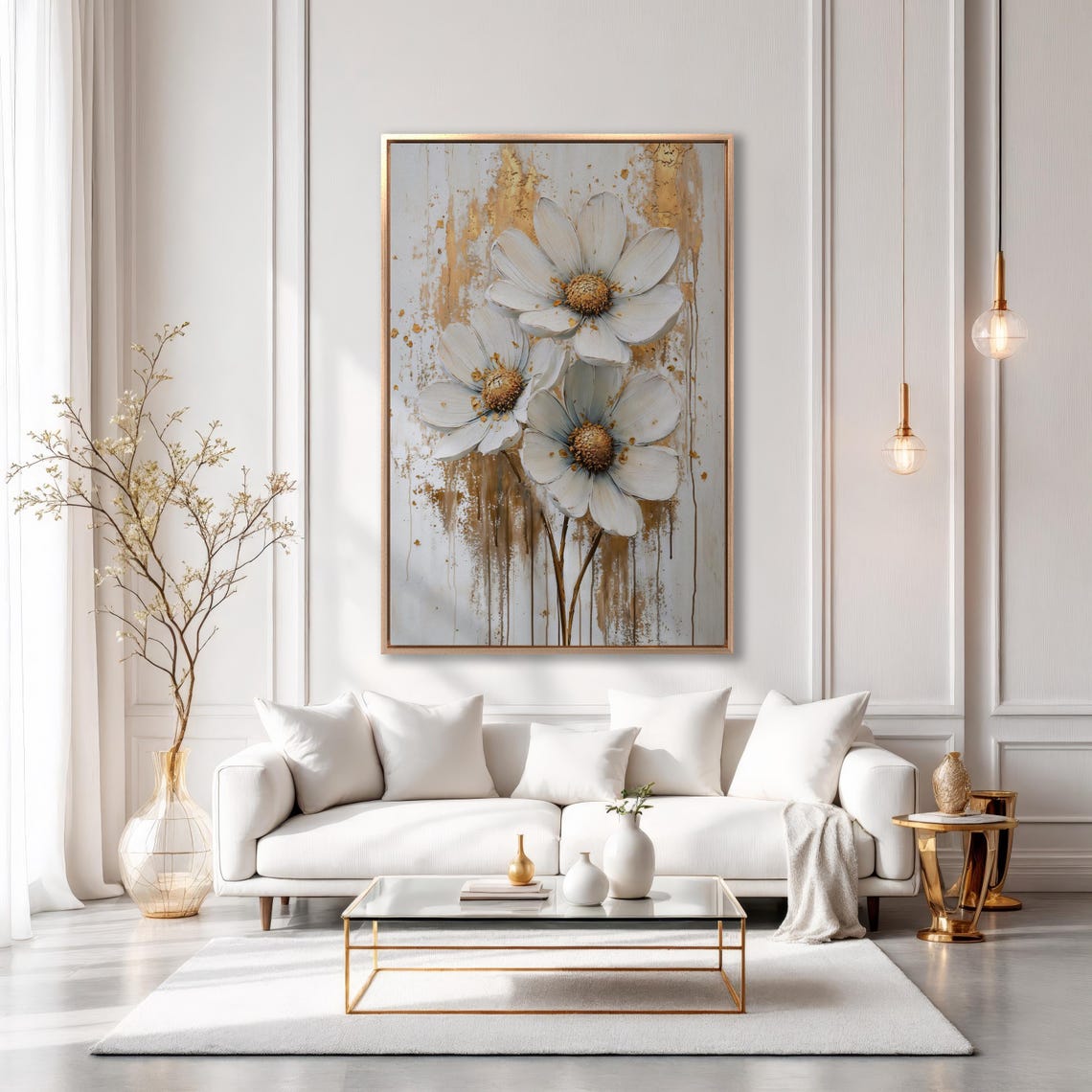 Three White Flowers with Gold Centers Botanical Elegant Art Poster - Image 4