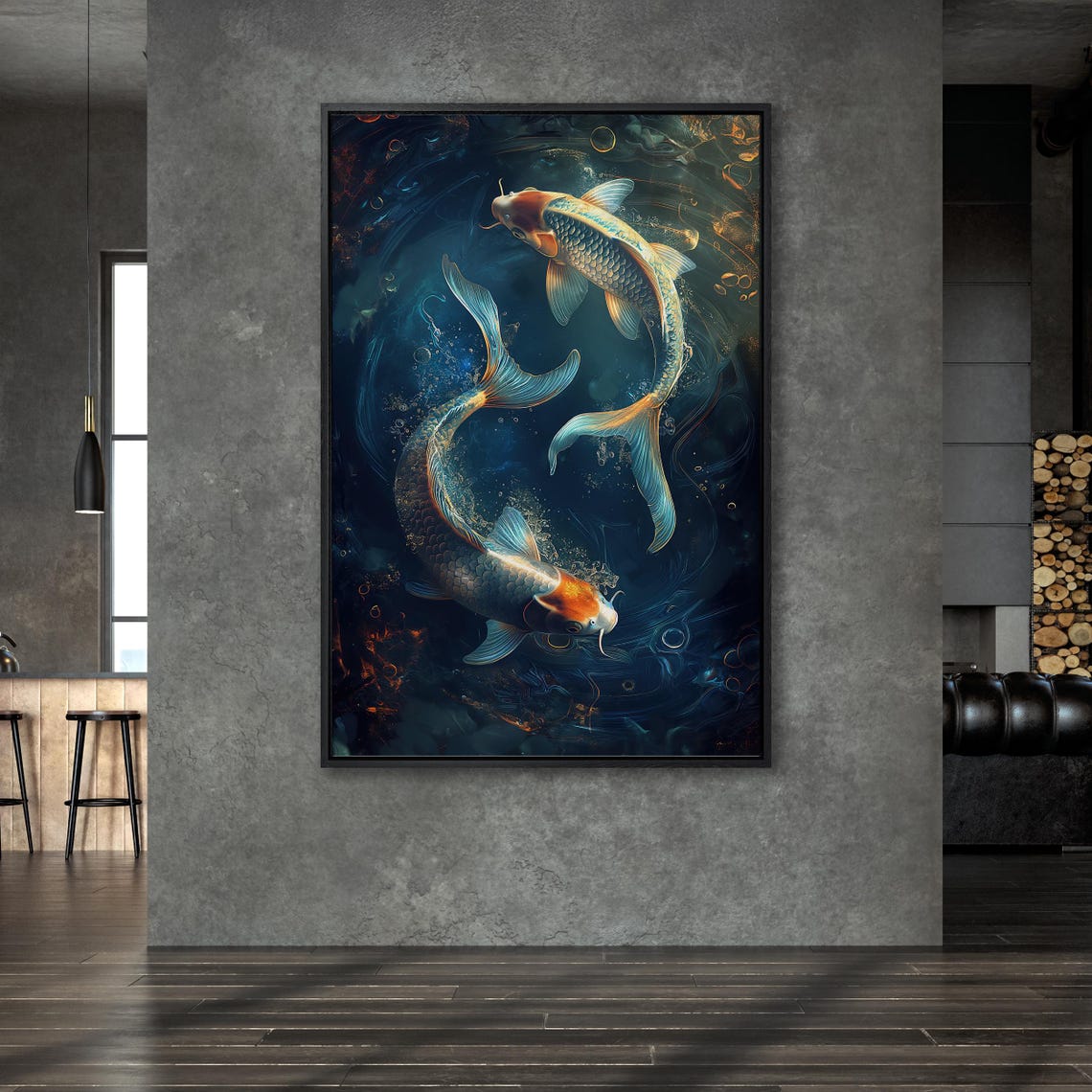 Koi Fish Yin Yang Circle In Dark Pond Japanese Painting Art Poster - Image 6