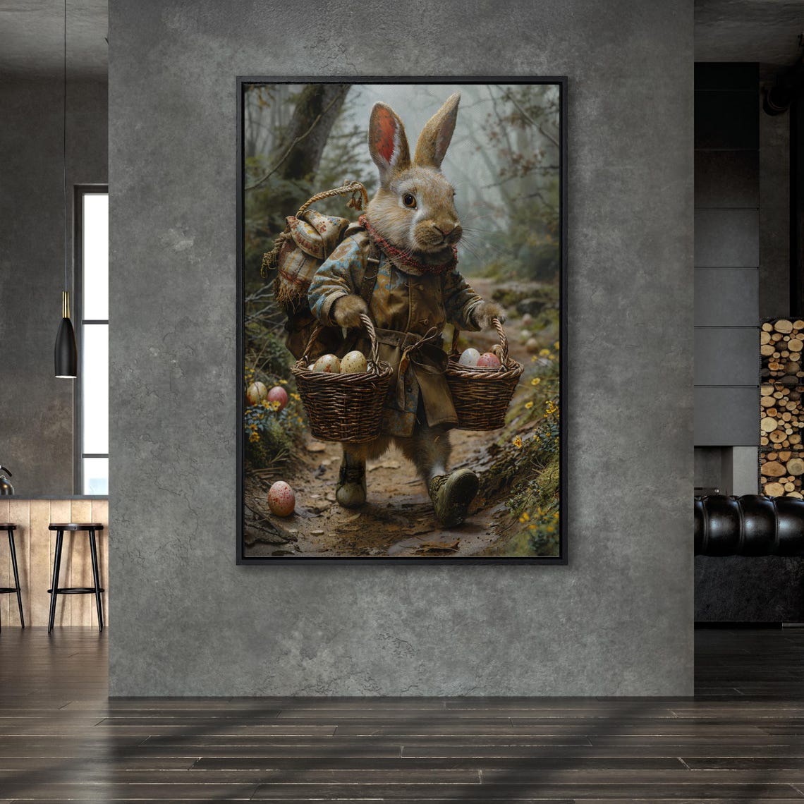 Dressed Rabbit Explorer Carrying Wicker Baskets Of Eggs Poster - Image 5