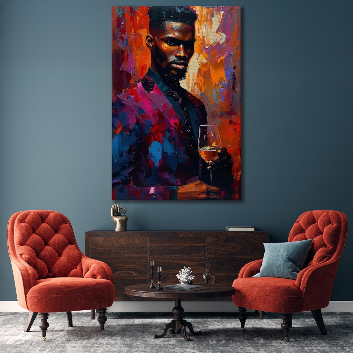 Vibrant Abstract Portrait Of A Gentleman With Wine Glass Poster - Image 4