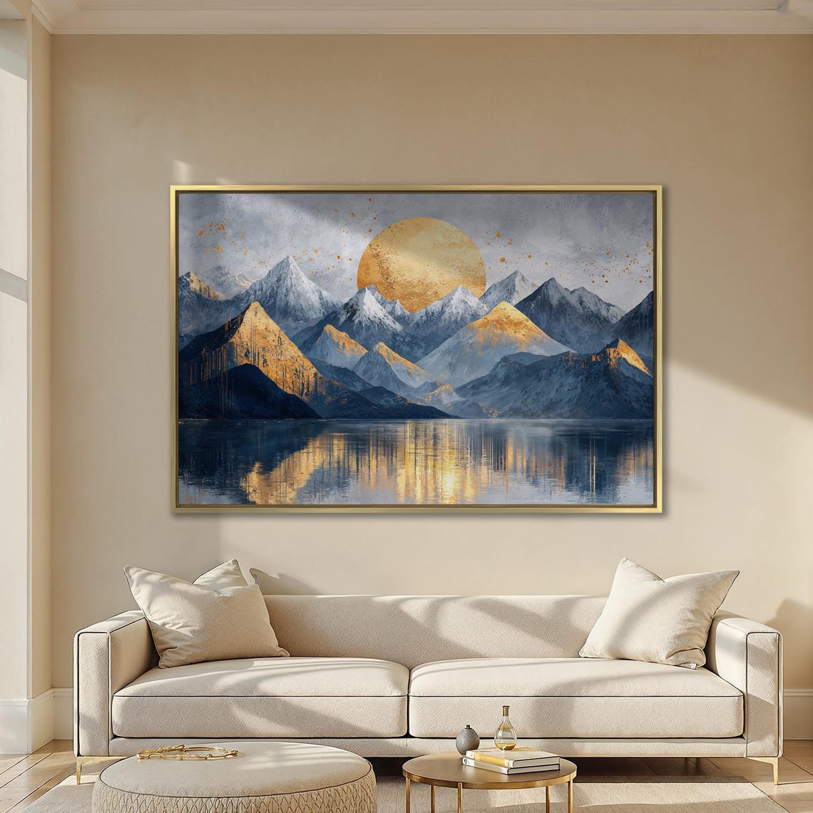 Golden Sun Rising Over Snowy Mountains With Lake Reflection Poster - Image 3
