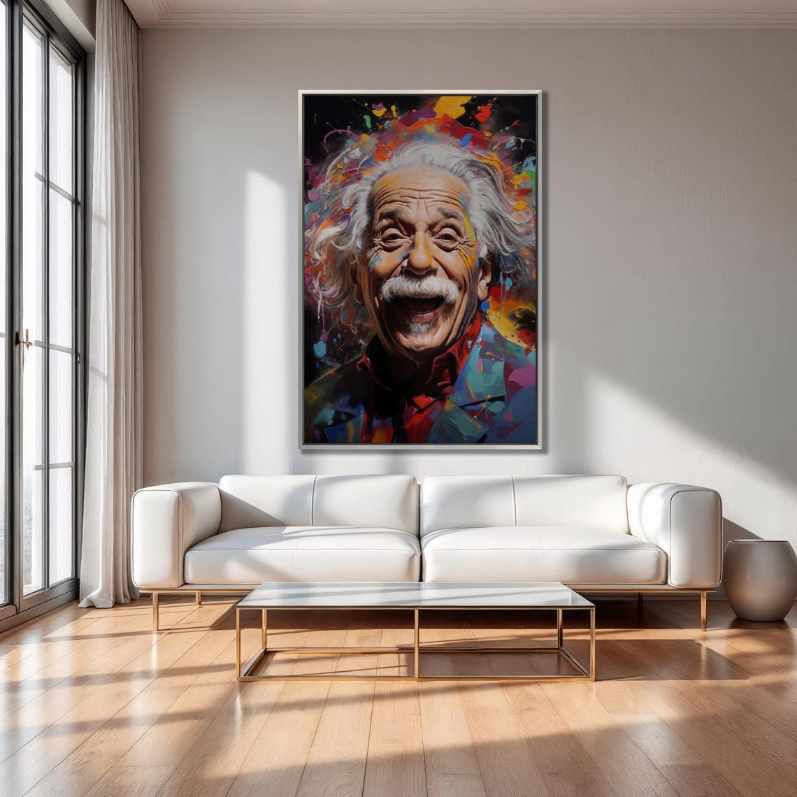 Albert Einstein Laughing Colorful Pop Art Portrait Painting Poster - Image 3