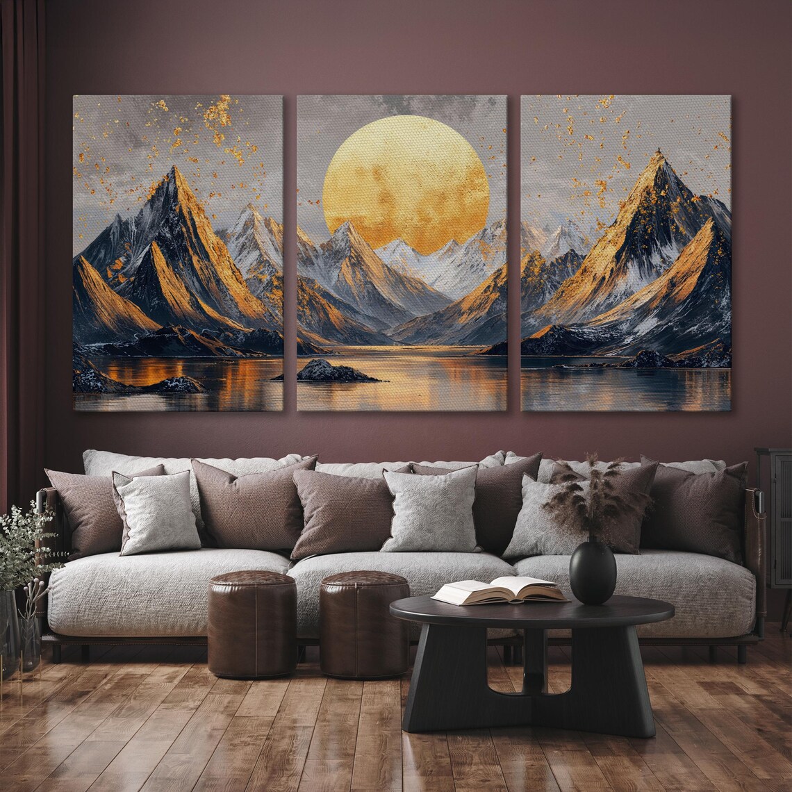 Golden Moonrise Over Jagged Rocky Mountain Peaks By Lake Poster - Image 6