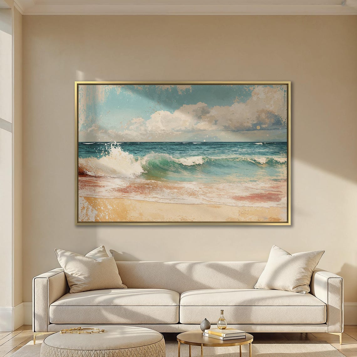 Turquoise Wave Breaking on Warm Sandy Beach Vintage Style Poster - Image 2