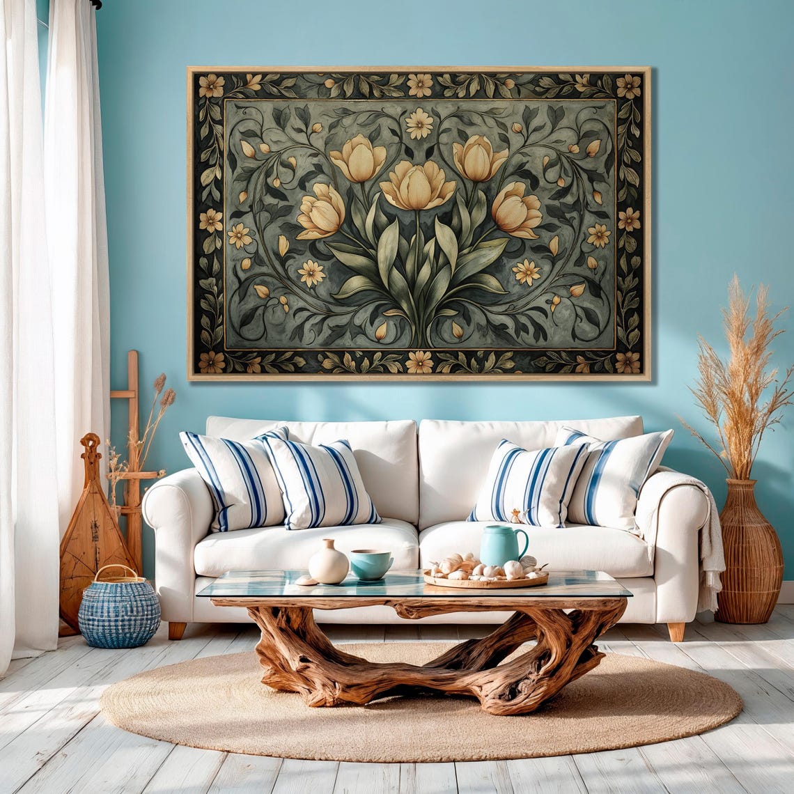 Golden Tulips On Sage Tapestry Style Vintage Botanical Poster - Image 4