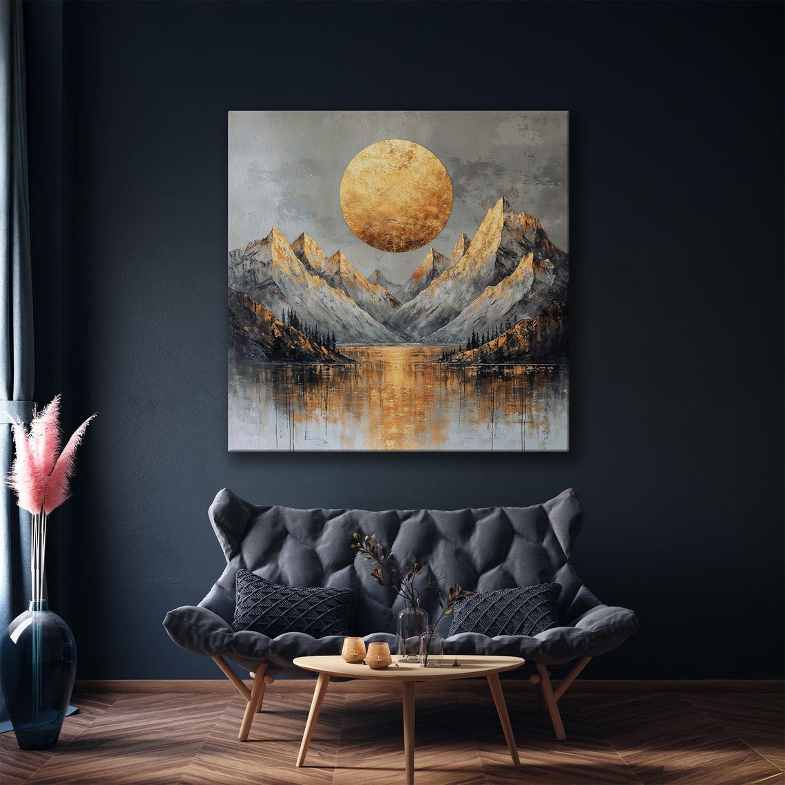 Giant Golden Sun Rising Over Mountain Lake Landscape Art Poster - Image 5
