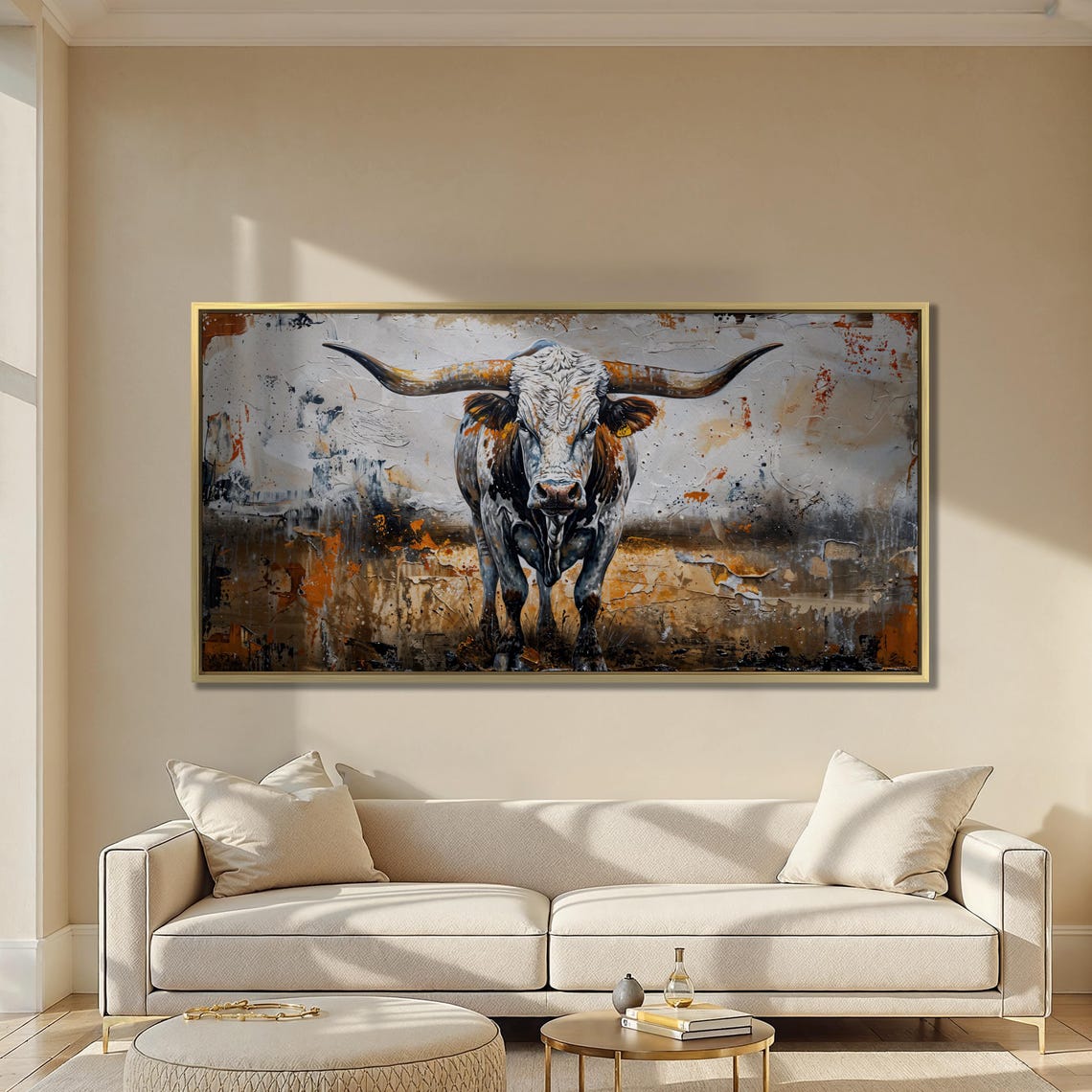 Rustic Texas Longhorn Bull Portrait Wide Canvas Farmhouse Poster - Image 5