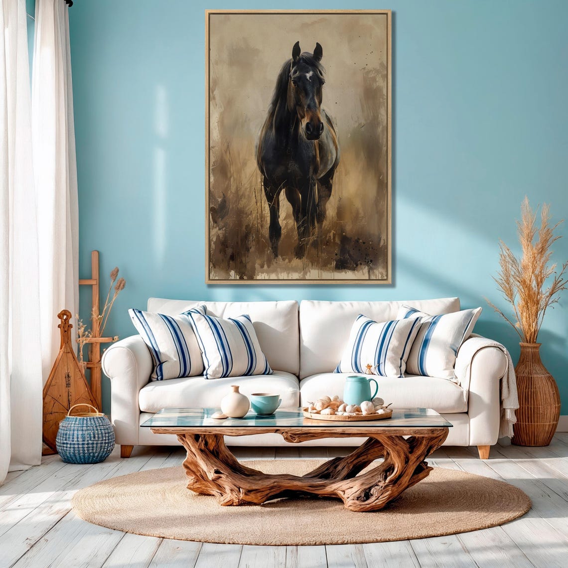 Dark Horse Portrait In Golden Abstract Rustic Equestrian Poster - Image 2
