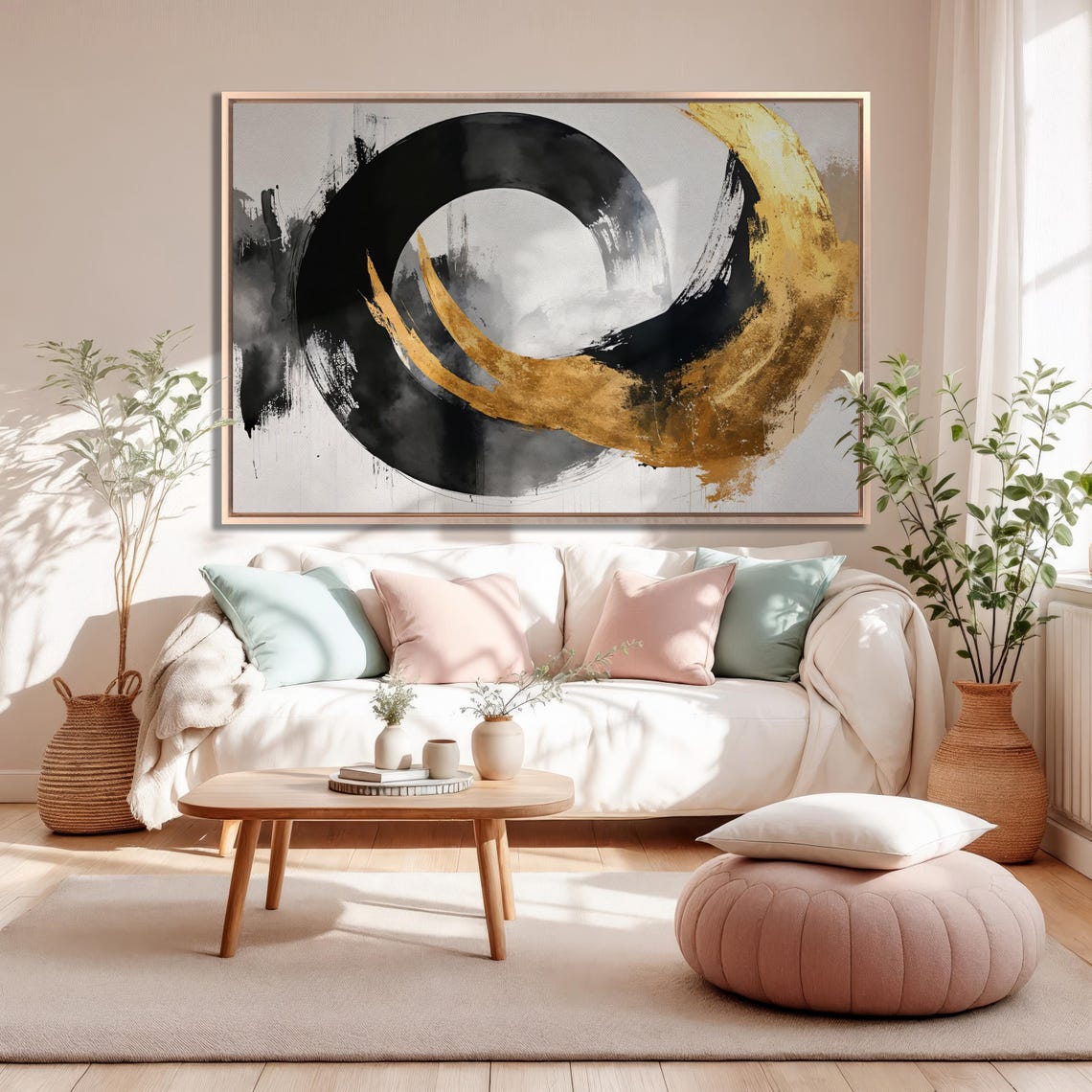Black and Gold Bold Enso Circle Abstract Brush Stroke Art Poster - Image 3
