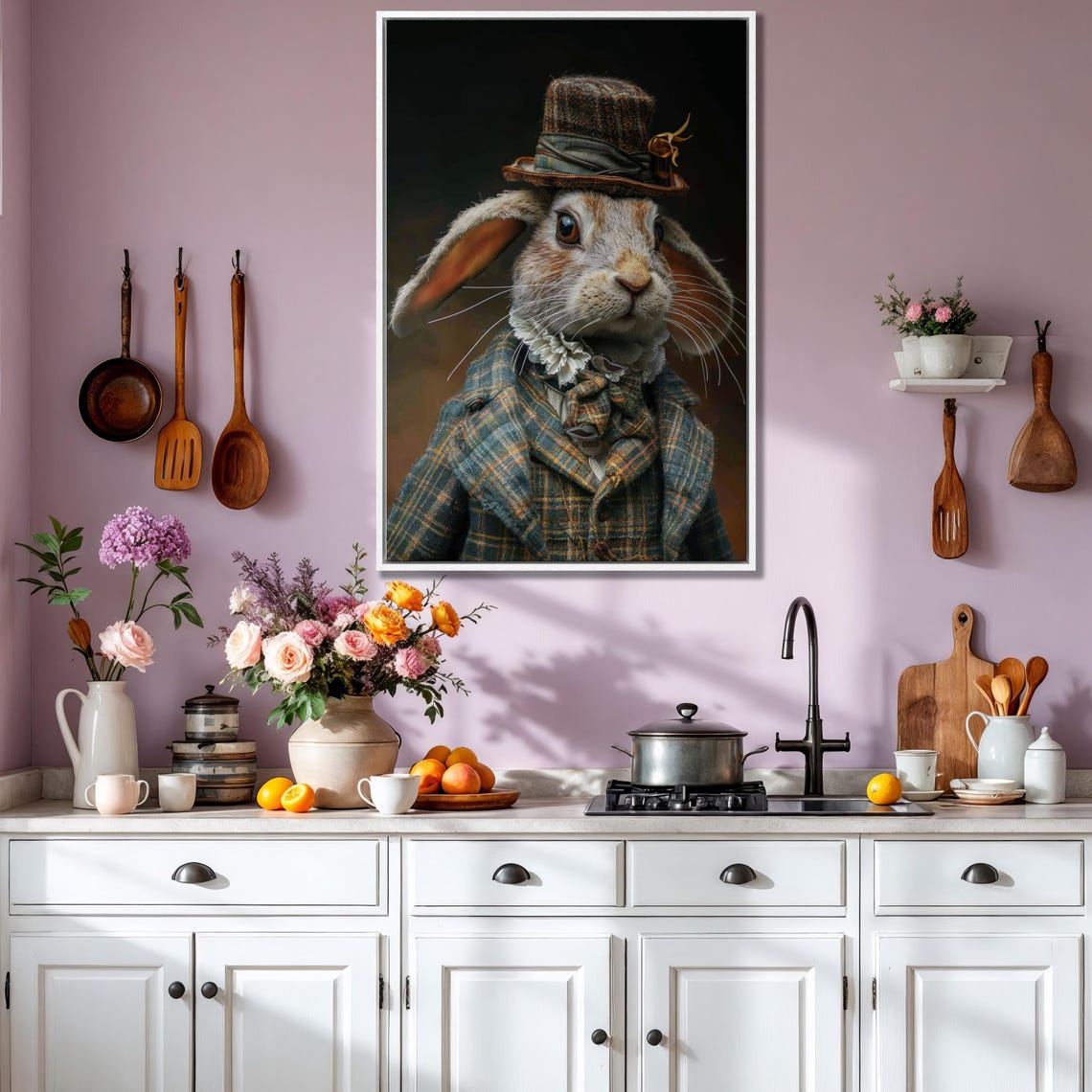 Dapper Gentleman Rabbit In Tweed Top Hat Vintage Portrait Wall Art - Image 2