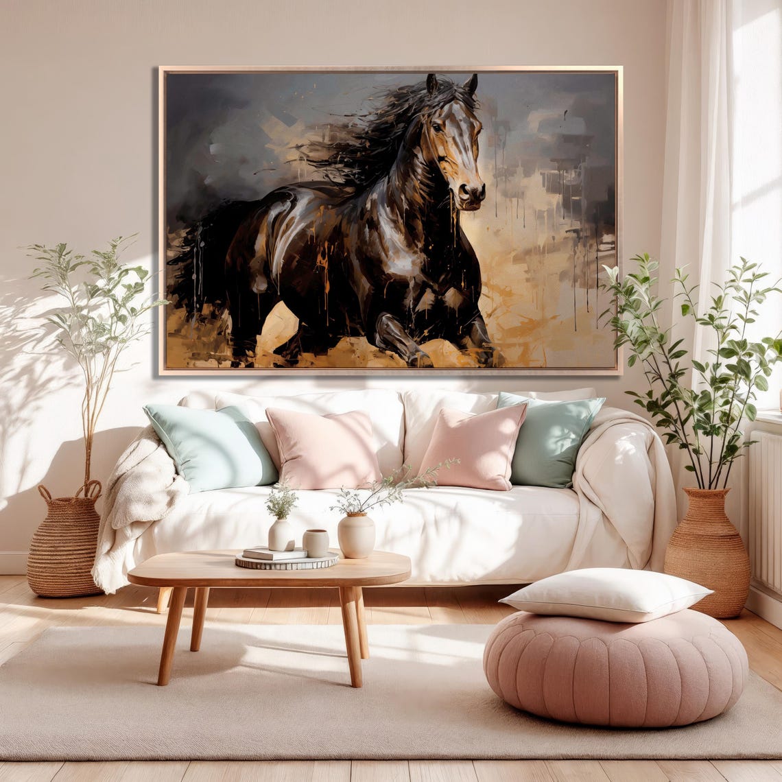 Dark Running Horse Dramatic Oil Painting Equine Equestrian Poster - Image 2