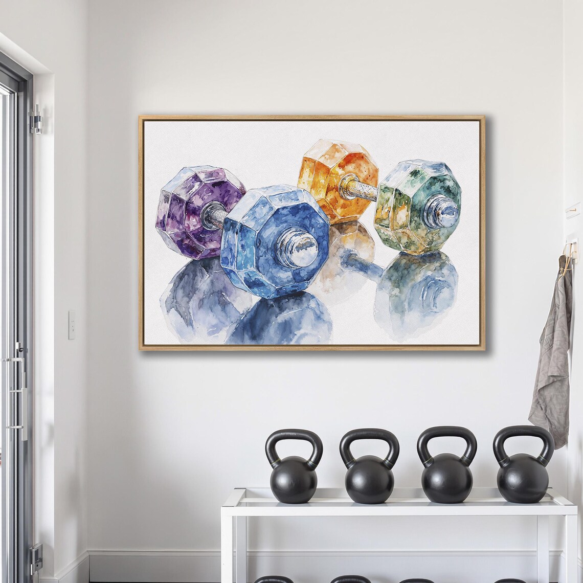 Colorful Watercolor Dumbbells With Soft Reflections Gym Poster - Image 2