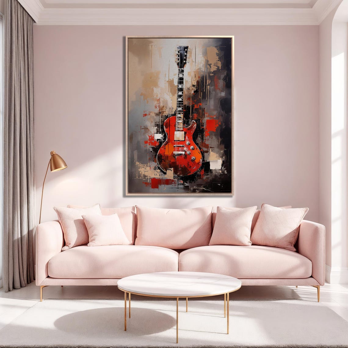Red Electric Guitar Abstract Gray And Black Music Lover Wall Art - Image 3
