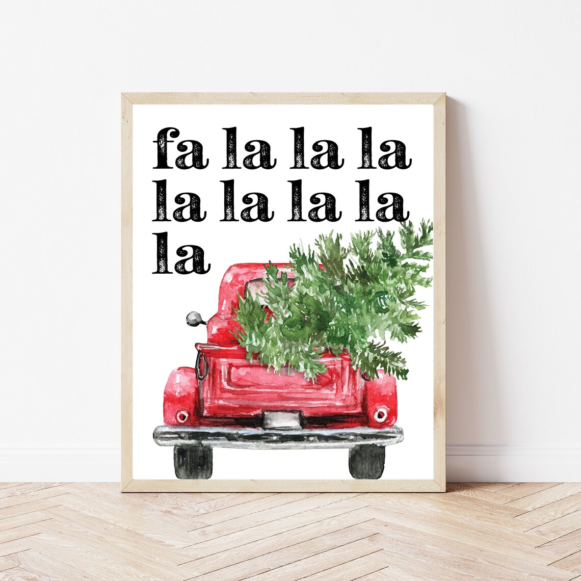 Fa La La La Red Truck Christmas Tree Farmhouse Holiday Decor Poster