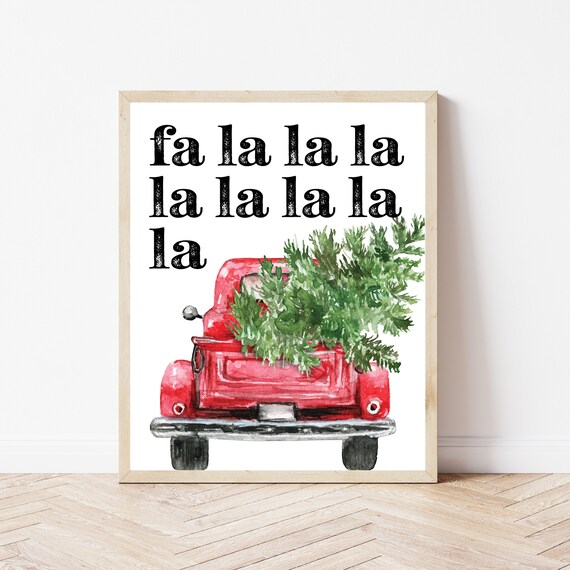 Fa La La La Red Truck Christmas Tree Farmhouse Holiday Decor Poster