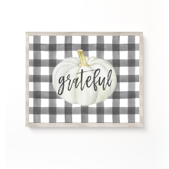 Grateful White Pumpkin Buffalo Plaid Fall Thanksgiving Sign Poster