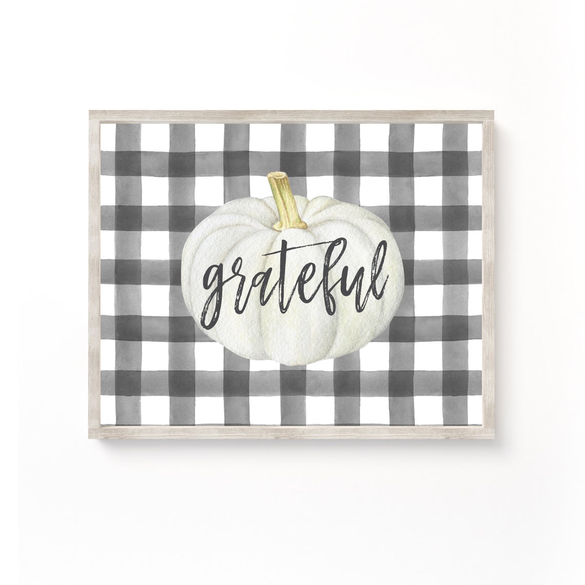 Grateful White Pumpkin Buffalo Plaid Fall Thanksgiving Sign Poster