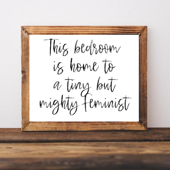 Tiny But Mighty Feminist Bedroom Quote Poster for Little Girls Room