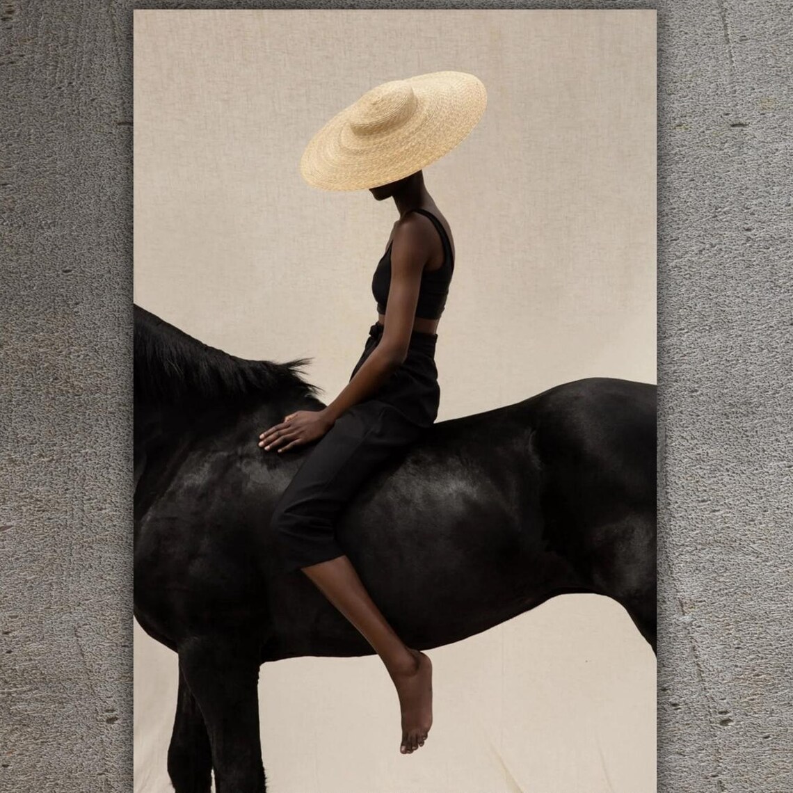 Black Model Poster Fashion Illustration Black Woman Wall Art Horse Riding Fine Art Minimalist Woman Art Boho Wand Dekor Modern Art