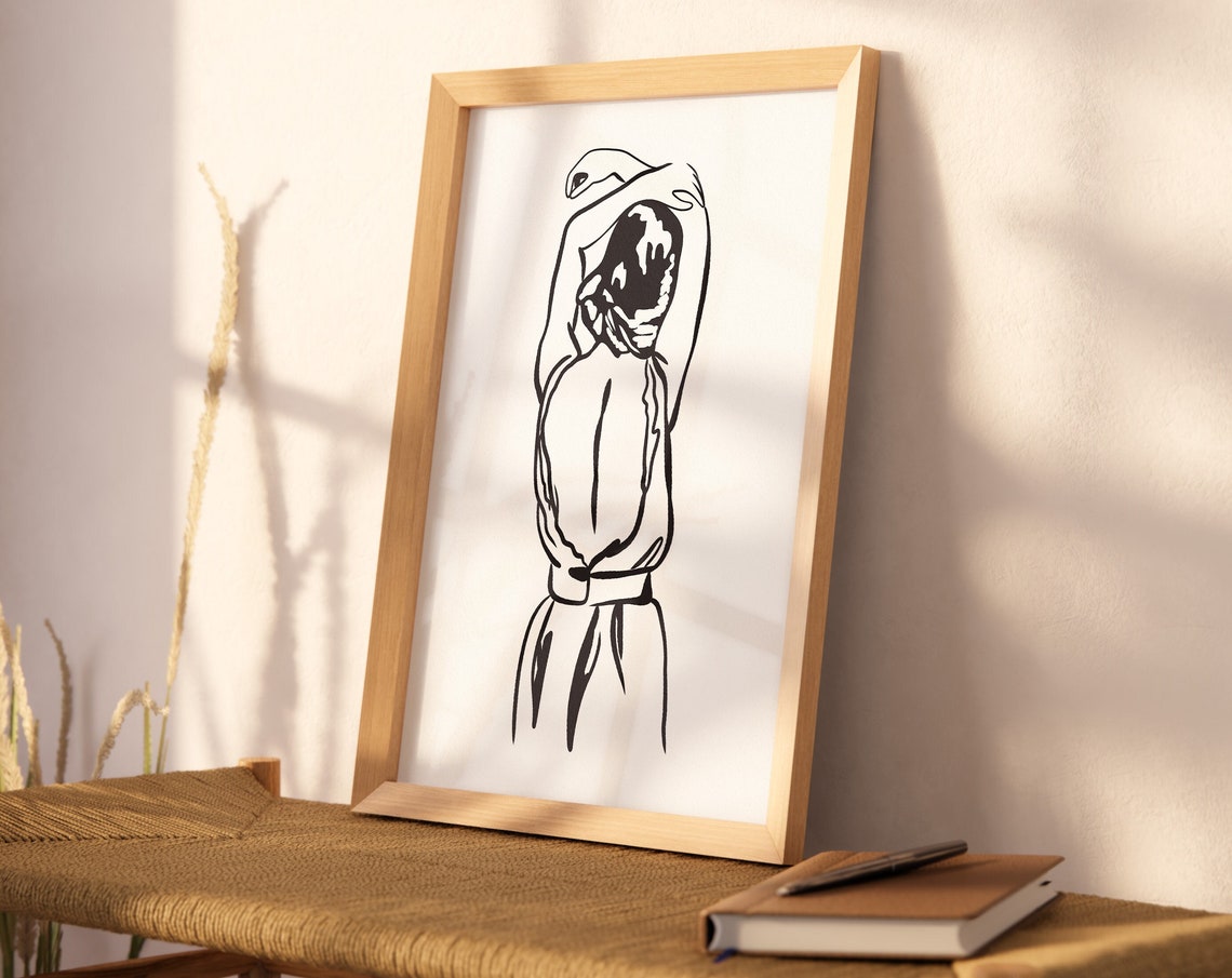 Woman Body Line Art Black White Wall Art Line Drawing Print Preppy Wall Print Female Line Art Dorm Room Decor Trendy Woman Poster