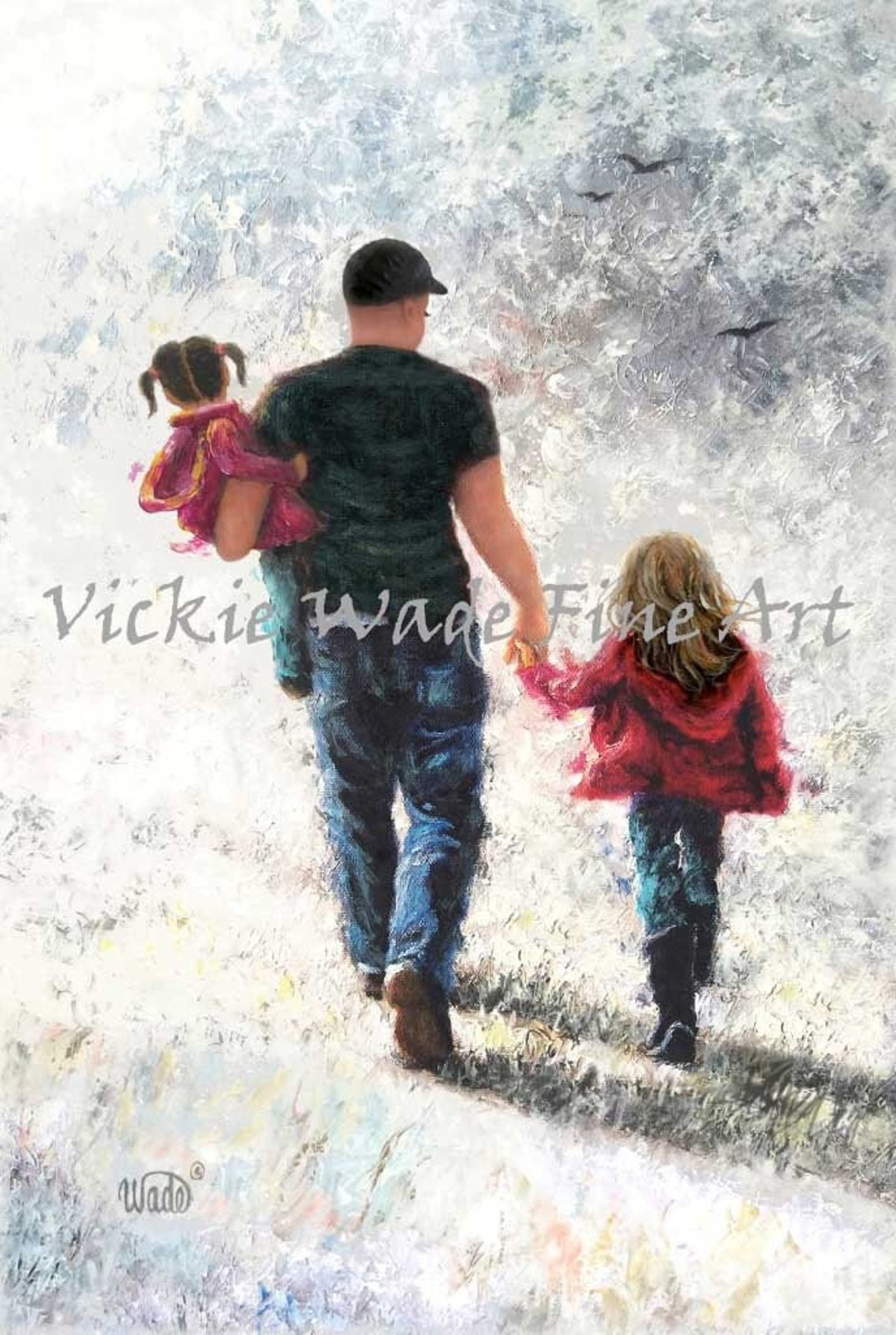 Father Carrying Daughter And Holding Hands On A Family Walk Poster