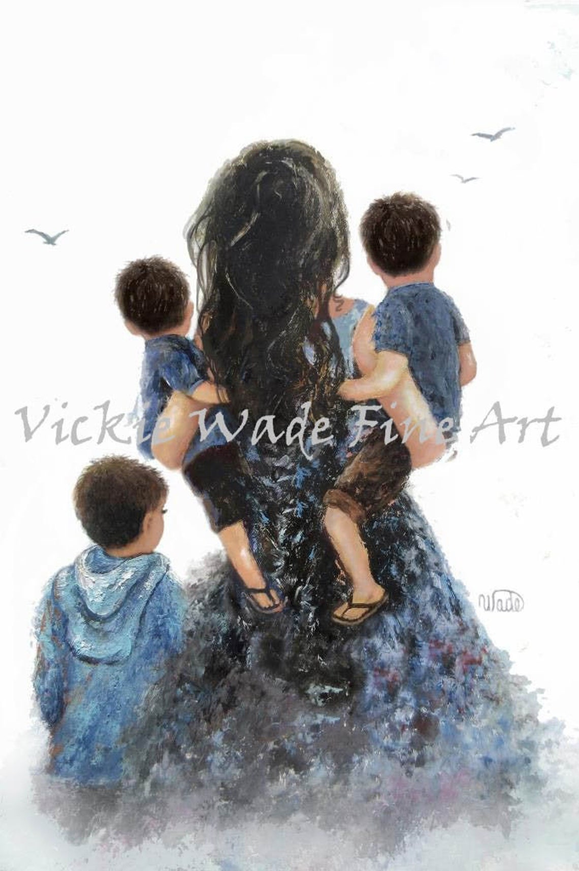 Mother Carrying Two Sons With a Third Boy at Her Side Poster
