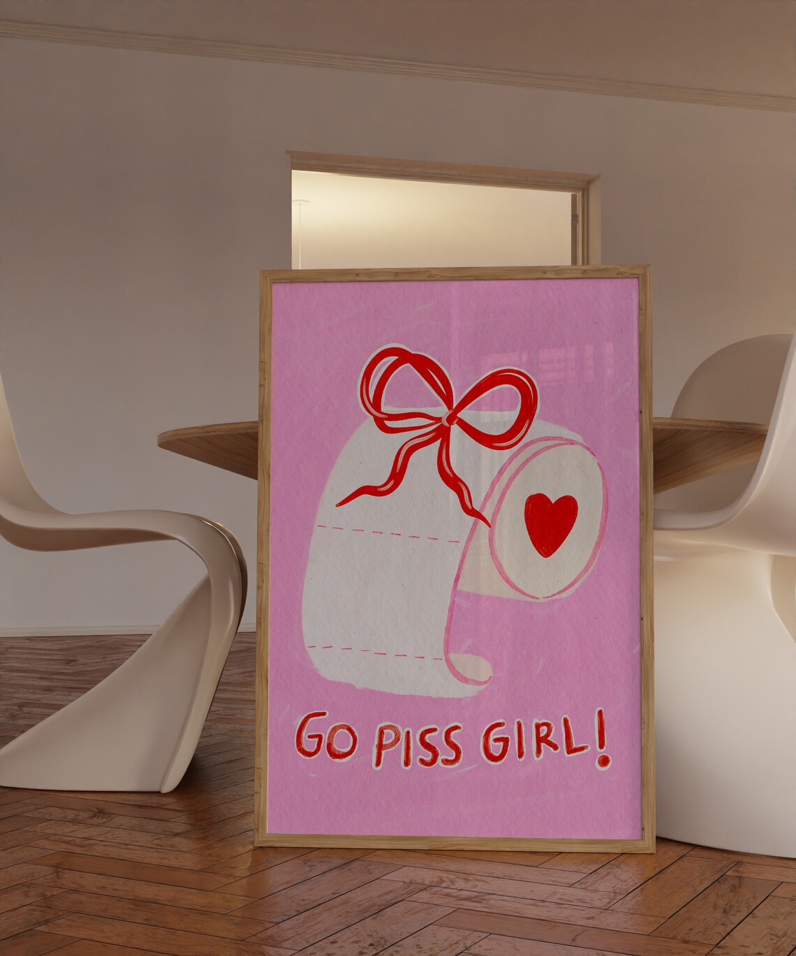 Cheeky Go Piss Girl Funny Pink Toilet Paper Bathroom Quote Poster