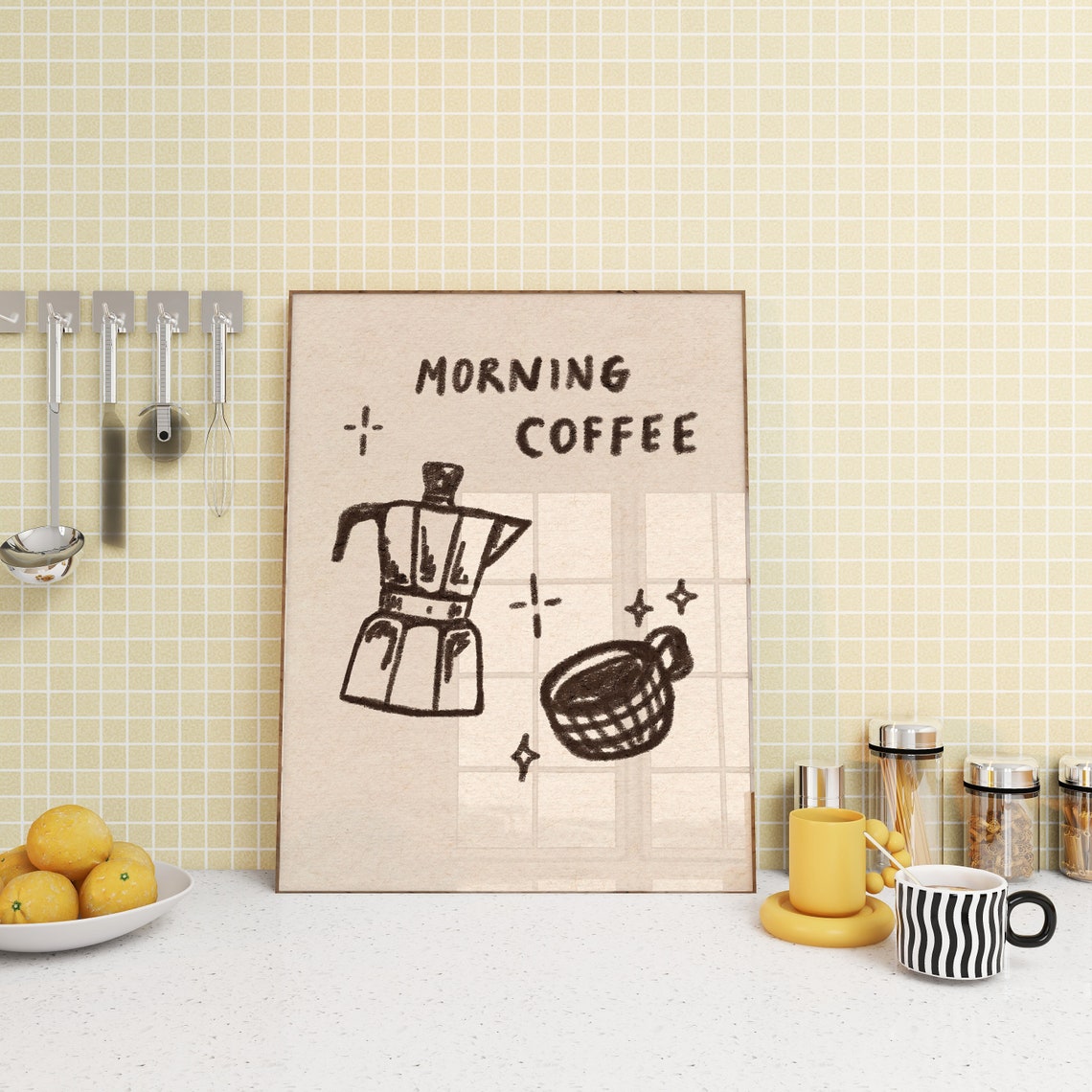 Morning Coffee Moka Pot Sketch Hand Drawn Kitchen Decor Art Poster