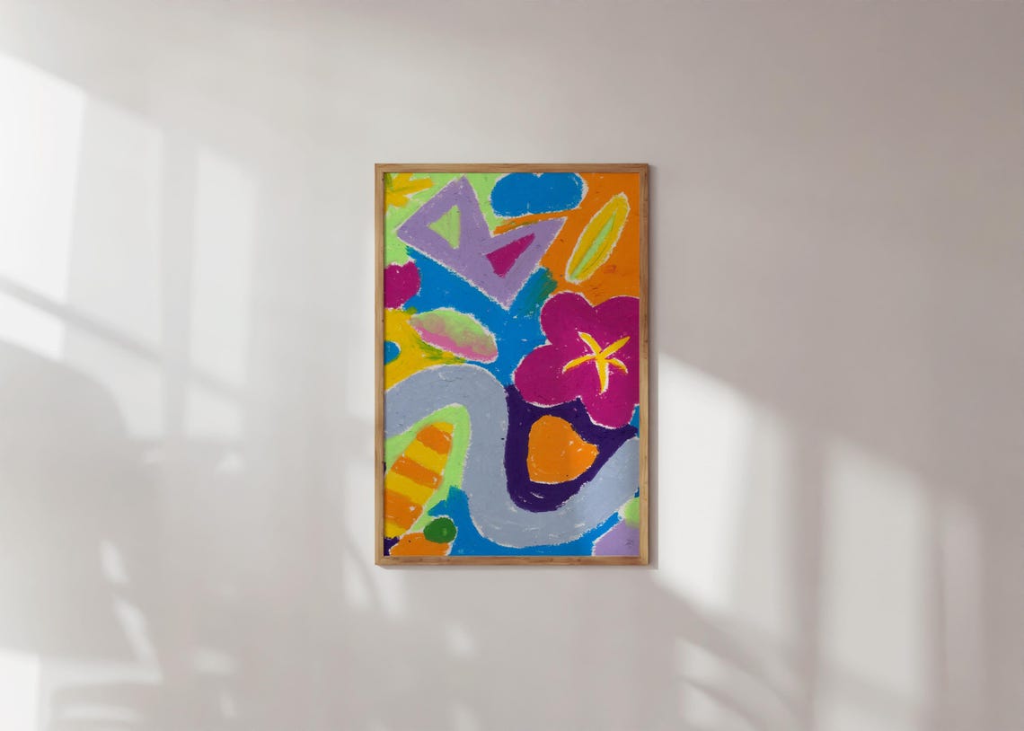Bold Color Block Geometric Abstract Floral Modern Art Poster