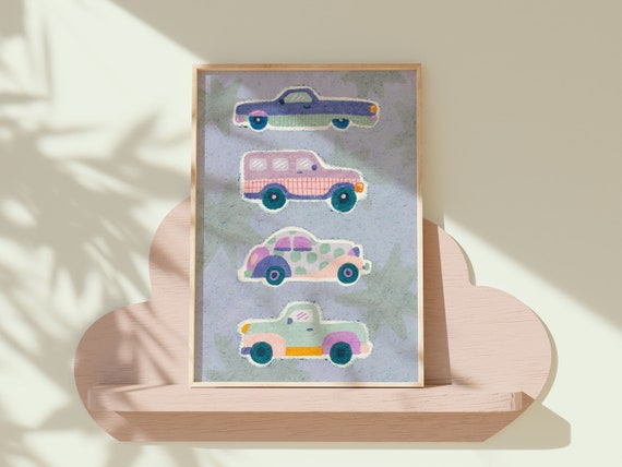 Retro Cars Nursery Art Pastel Transportation Print