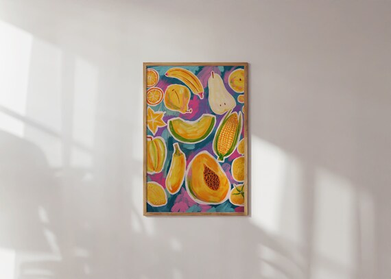 Colorful Tropical Fruit Papaya Banana Kitchen Decor Style Poster